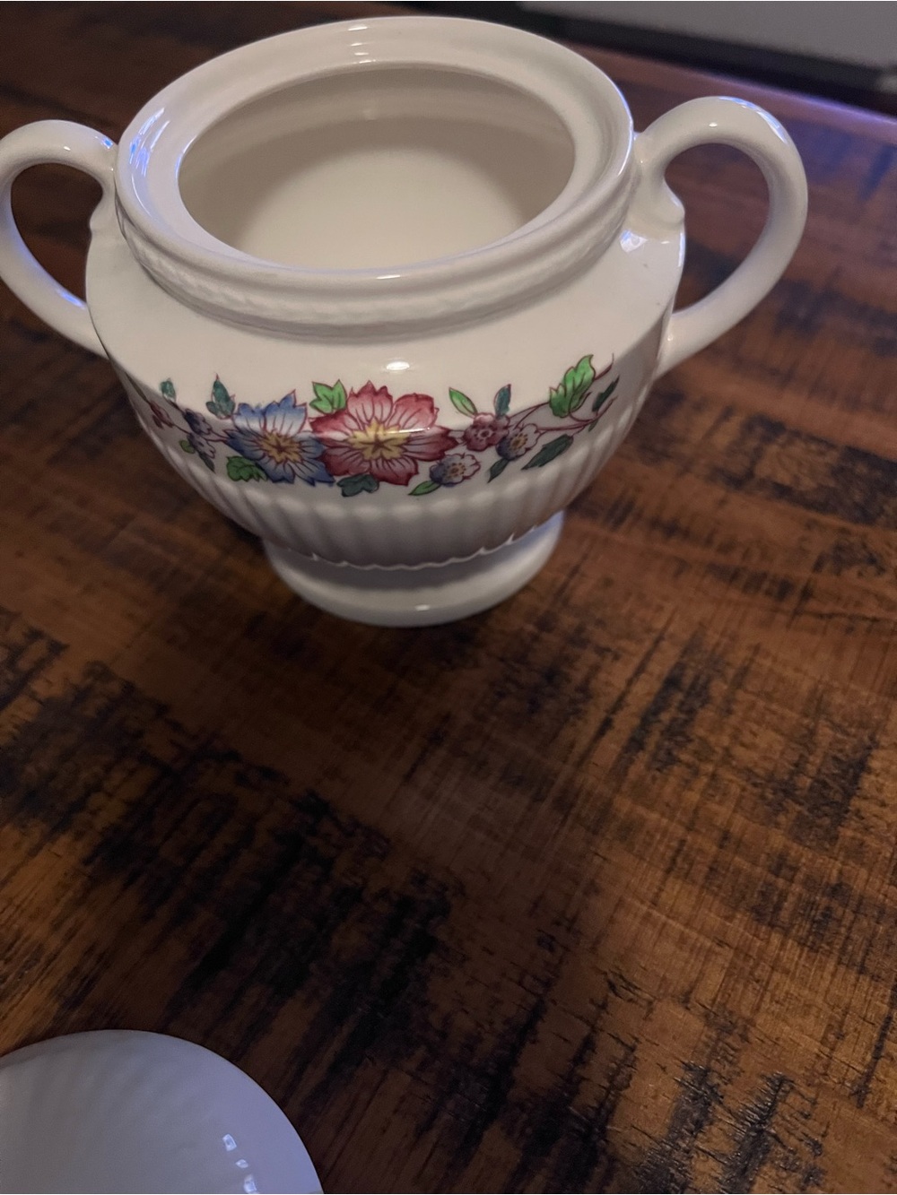Wedgwood White Sugar Bowl with Multicolor Floral Band